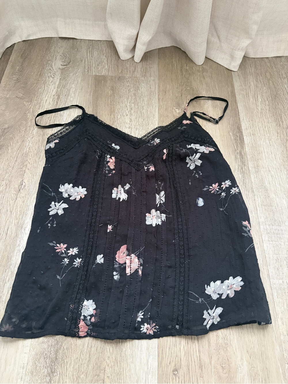 Abercrombie & Fitch Black Floral Lace-Trim Slip Cami